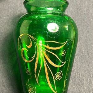 Pair of green glass handpainted vases